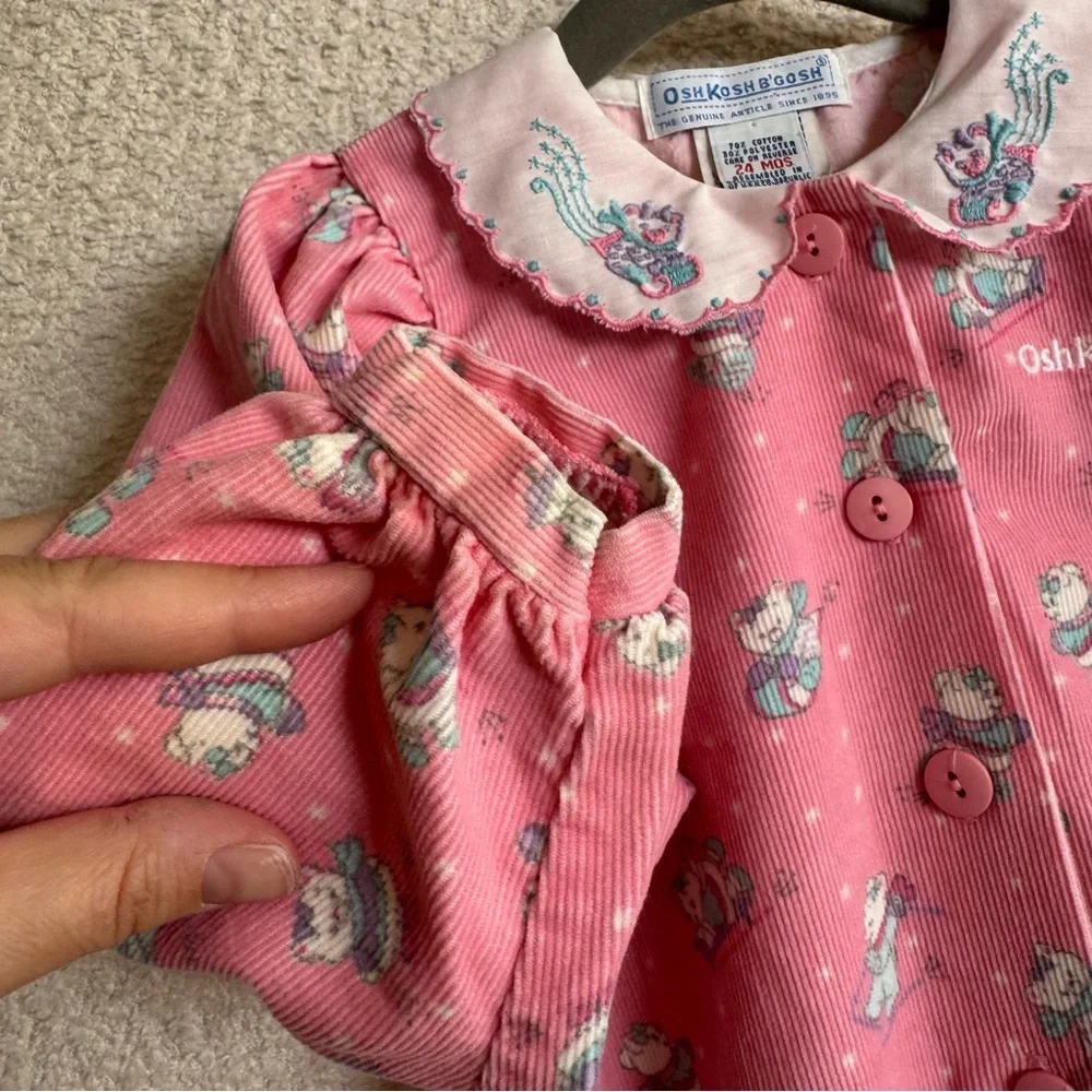 Vintage Osh Kosh B’Gosh Baby Corduroy Pink Sledding‎ Bears Romper 24 months